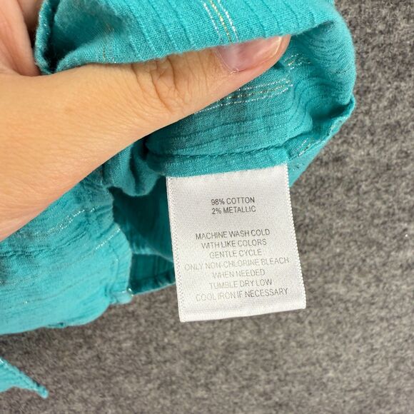 Sag Harbor Shirt Women 1X Plus Blue Striped Button Up Collared Short Sleeve - Picture 5 of 8